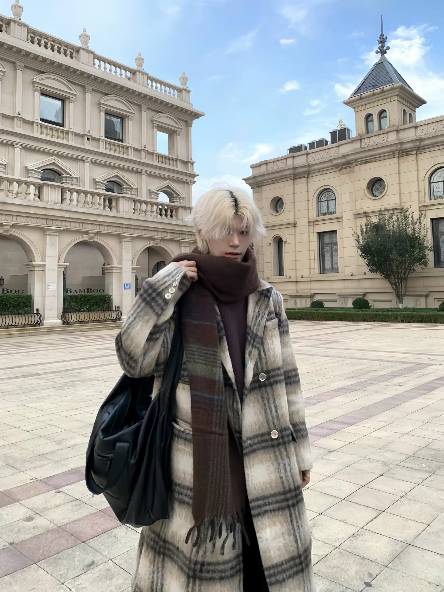 Lapel Stripe Plaid Thick Coat WN19797