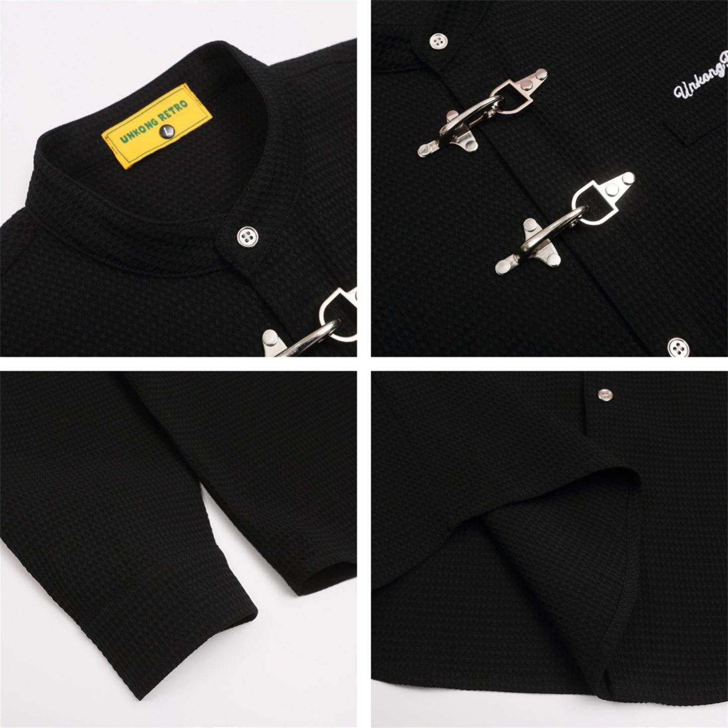 Metal Buckle Textured Long Sleeve Shirt WN11242