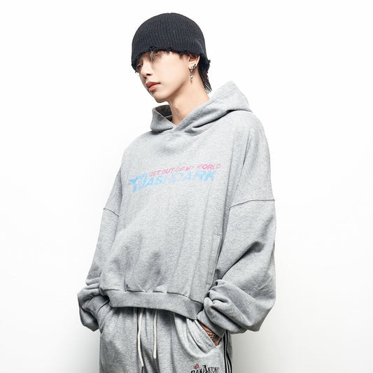 Colorblock Letter Print Oversize Cropped Hoodie WN22966