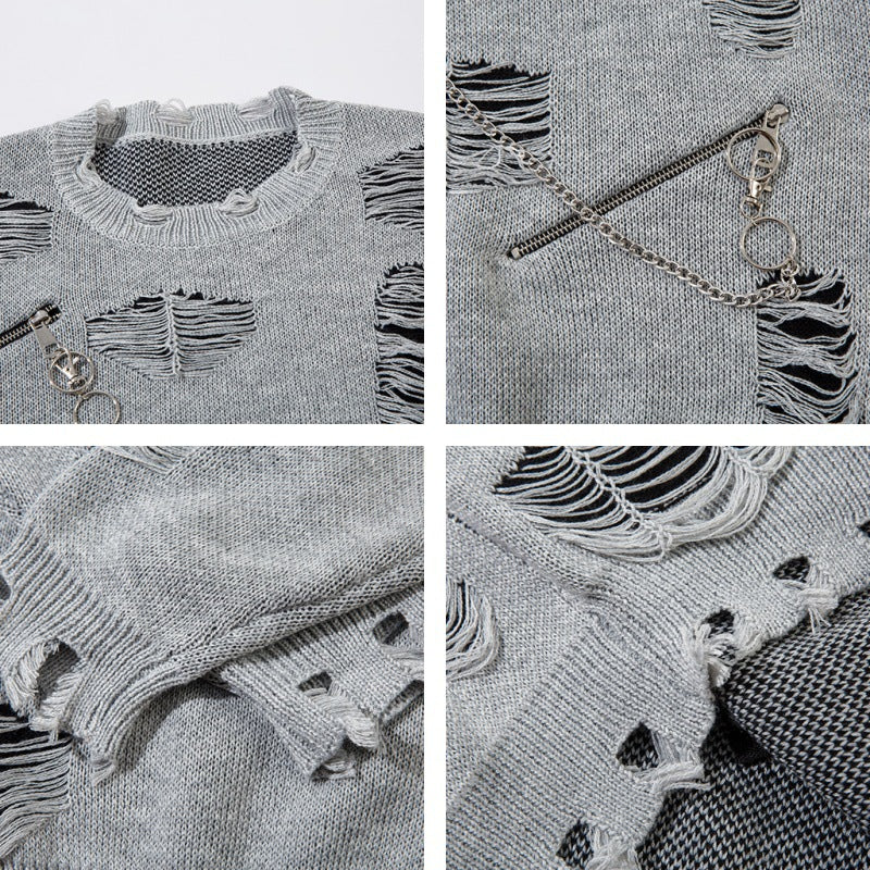 Damage Zipper Knit Sweater WN11421