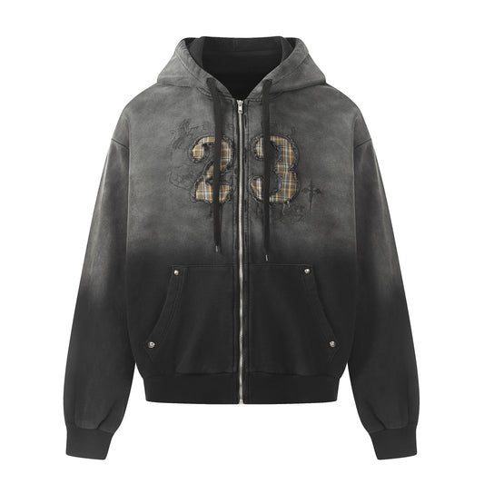 Gradient Number Print Zipper Hoodie WN25524