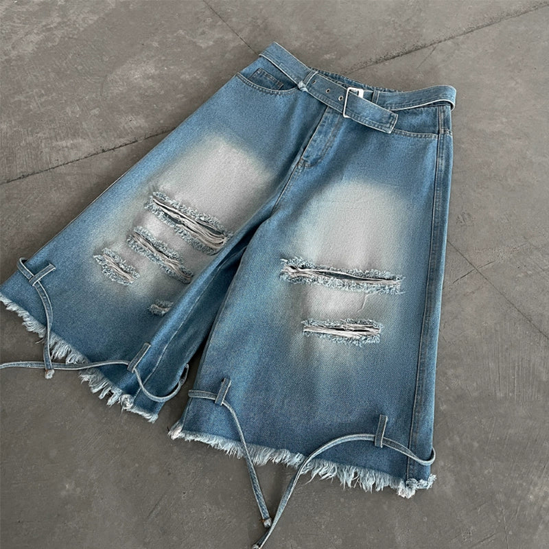 Distressed Raw Edge Denim Half Jeans WN19275