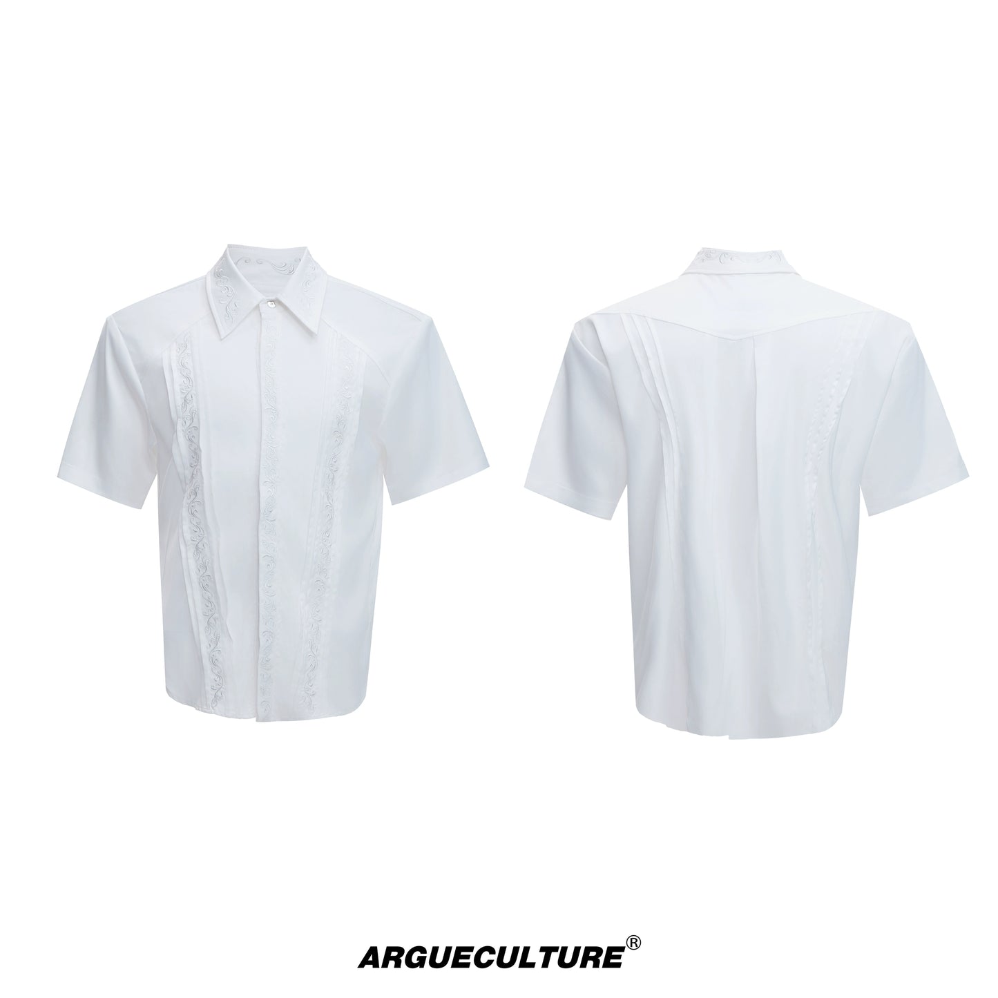 Embroidery Shoulder-Pad Short Sleeve Shirt WN18360