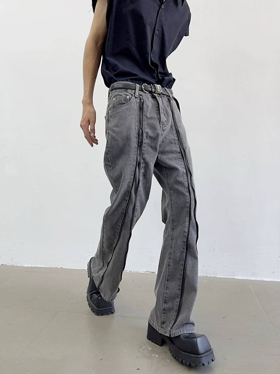 Zipper Design Micro Flare Denim Jeans WN7372