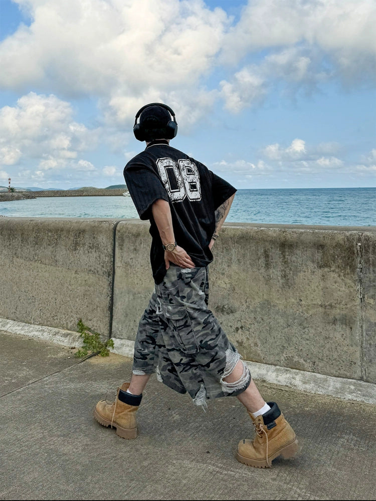 Colorblock Stripe Shoulder-Pad Short Sleeve T-Shirt WN20859