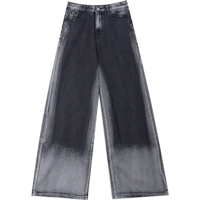 Gradient Washed Wide-Leg Straight Denim Jeans WN6894