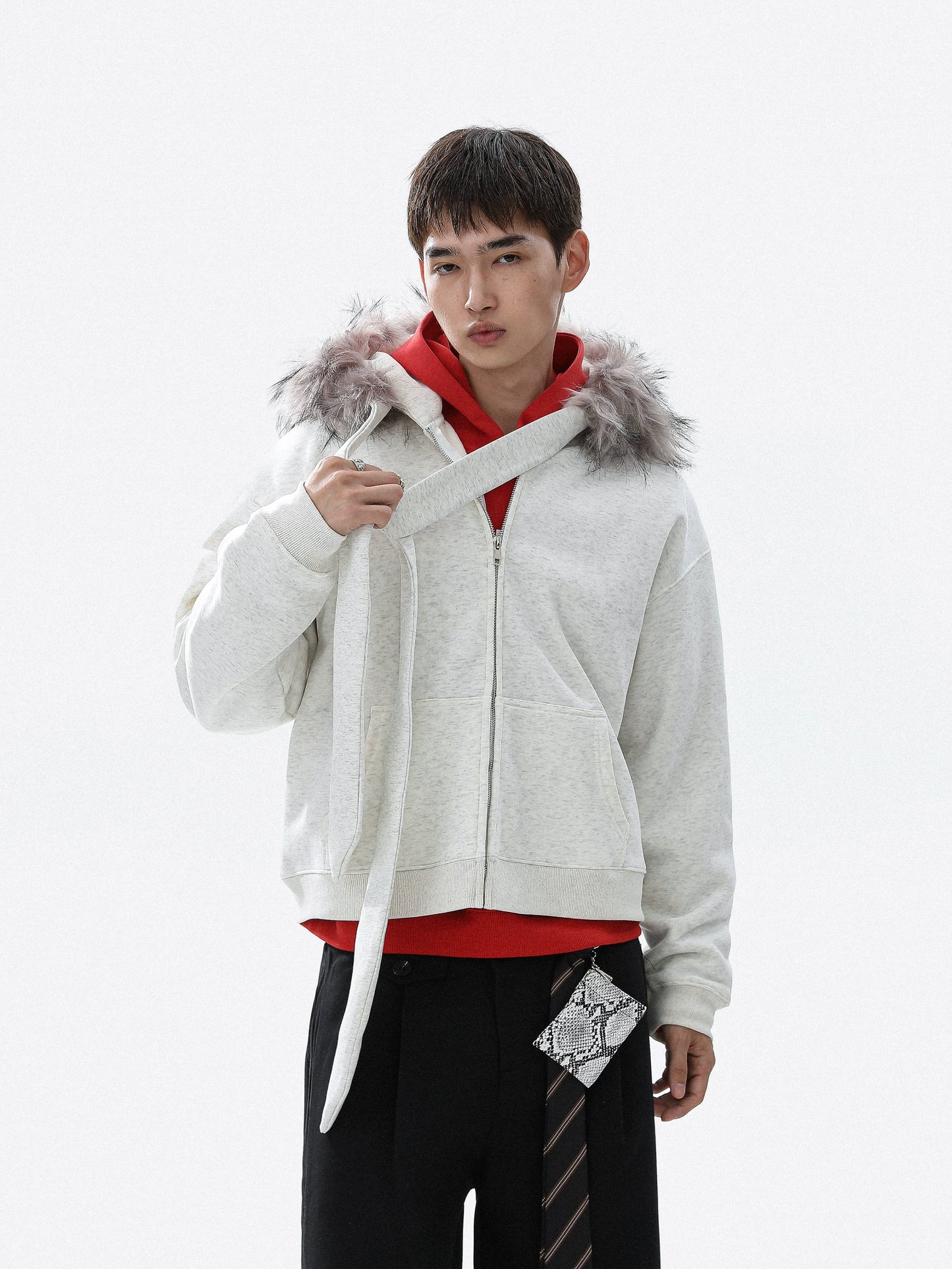 Fake Fur-Collar Strap Zipper Hoodie WN22109