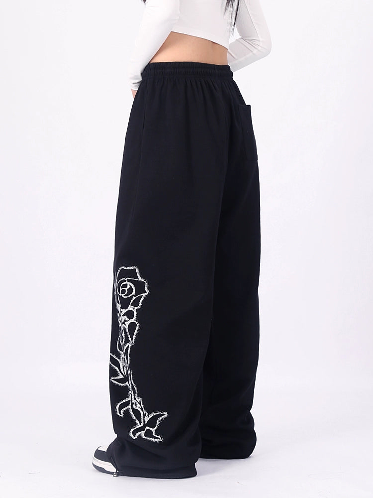 Floral Design Wide Leg Sweatpants WN17200