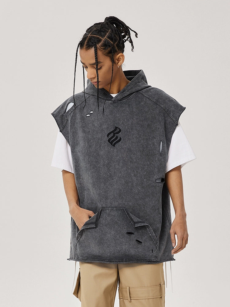Damage Hooded Sleeveless T-Shirt WN17925