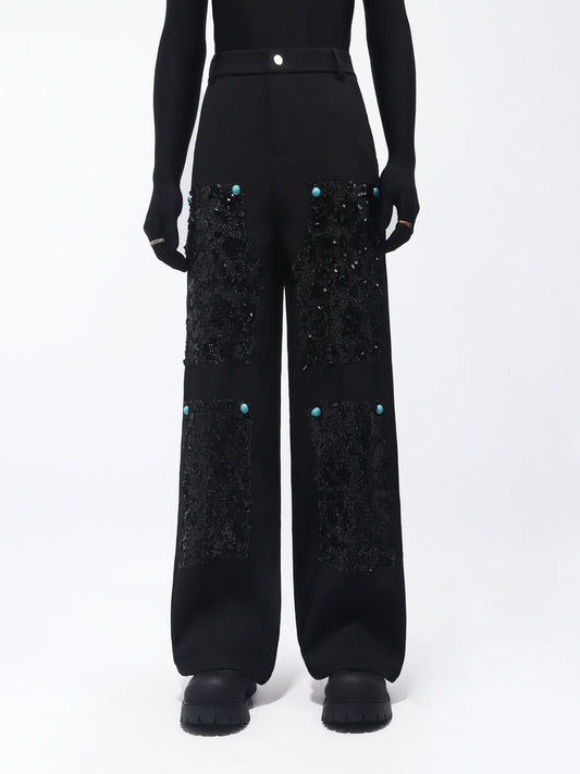 Sequin Decor Long Sleeve Shirt & Straight Trousers Setup WN23687