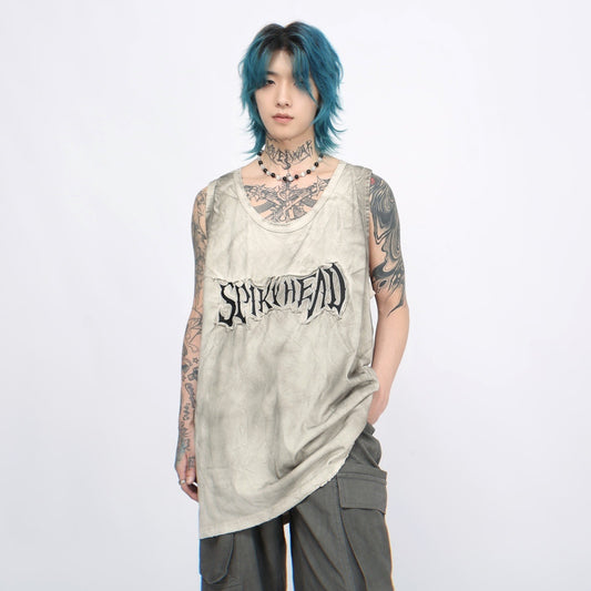Washed Embroidery Oversize Sleeveless T-Shirt WN5867