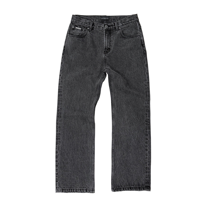 Washed Faded Wide-Leg Straight Denim Jeans WN17705