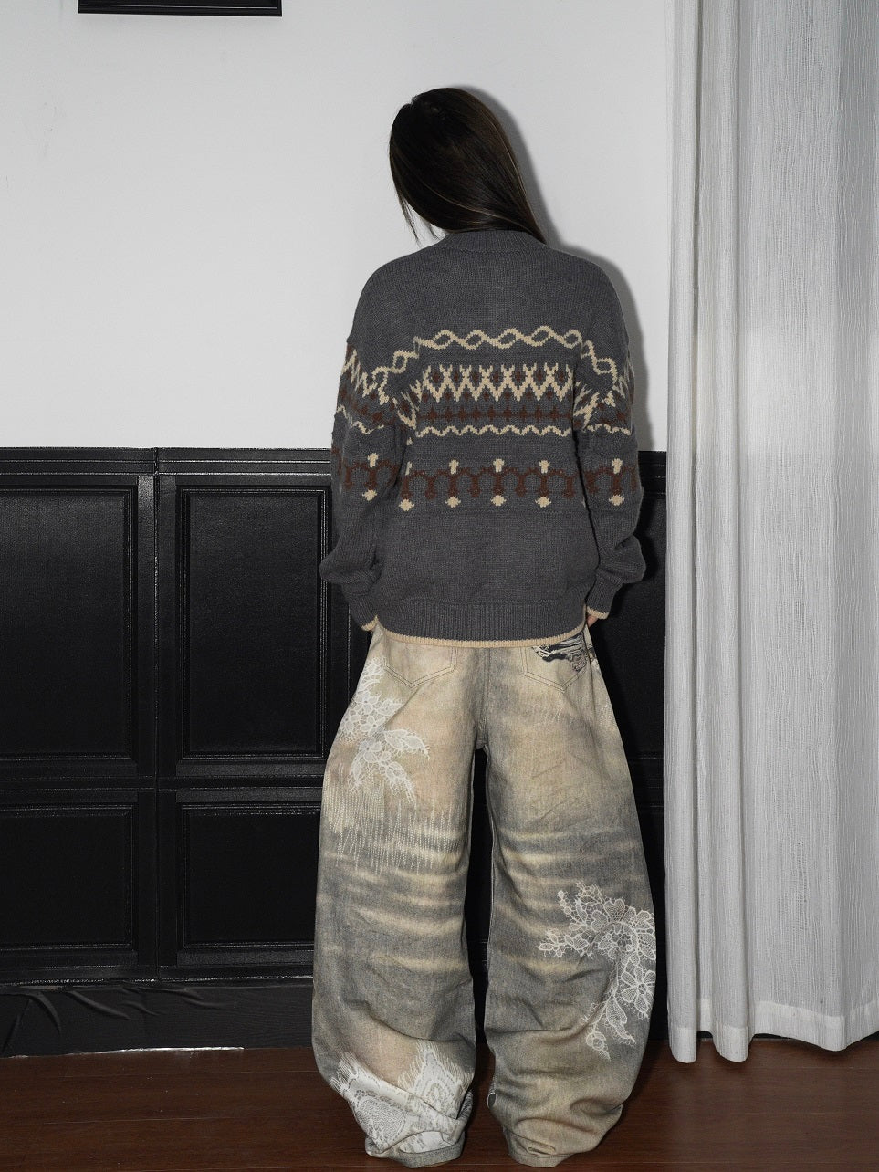 Fair Isle Pattern Knit Sweater WN22213