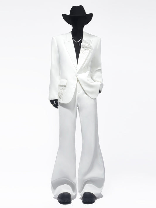 Flower Decor Tailored Jacket & Flare Trousers Setup WN23716