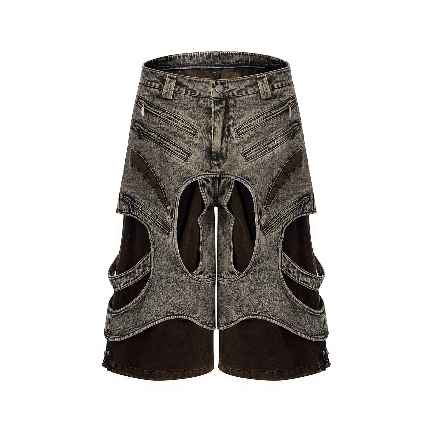 Stand Neck Patchwork Denim Vest & Denim Half Pants Setup WN18307