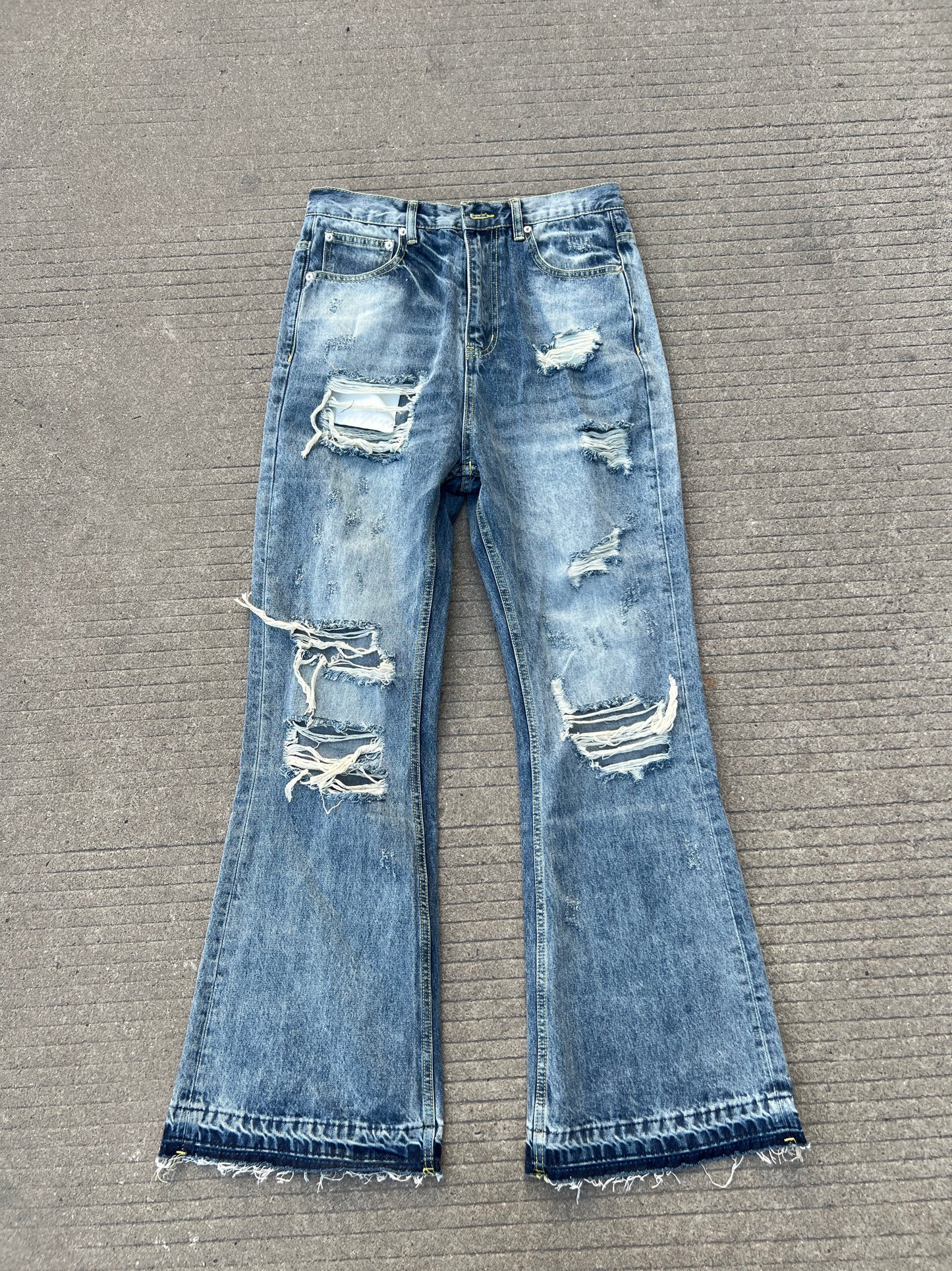 Damage Washed Flare Denim Jeans WN24128