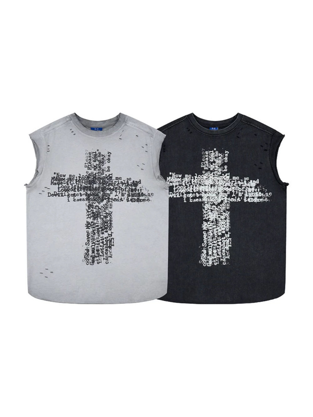 Cross Graphic Damage Sleeveless T-Shirt WN28060