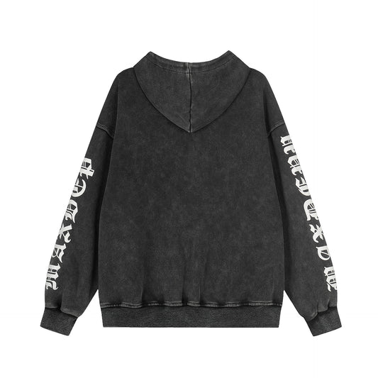 Washed Patch Logo Print Zipper Hoodie WN25763
