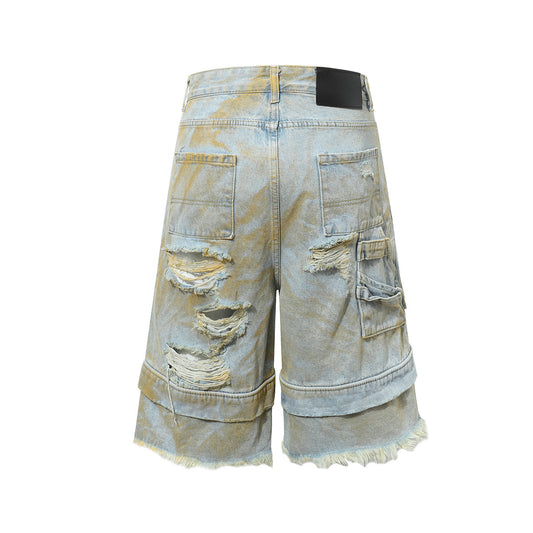 Washed Damage Denim Half Pants WN25711