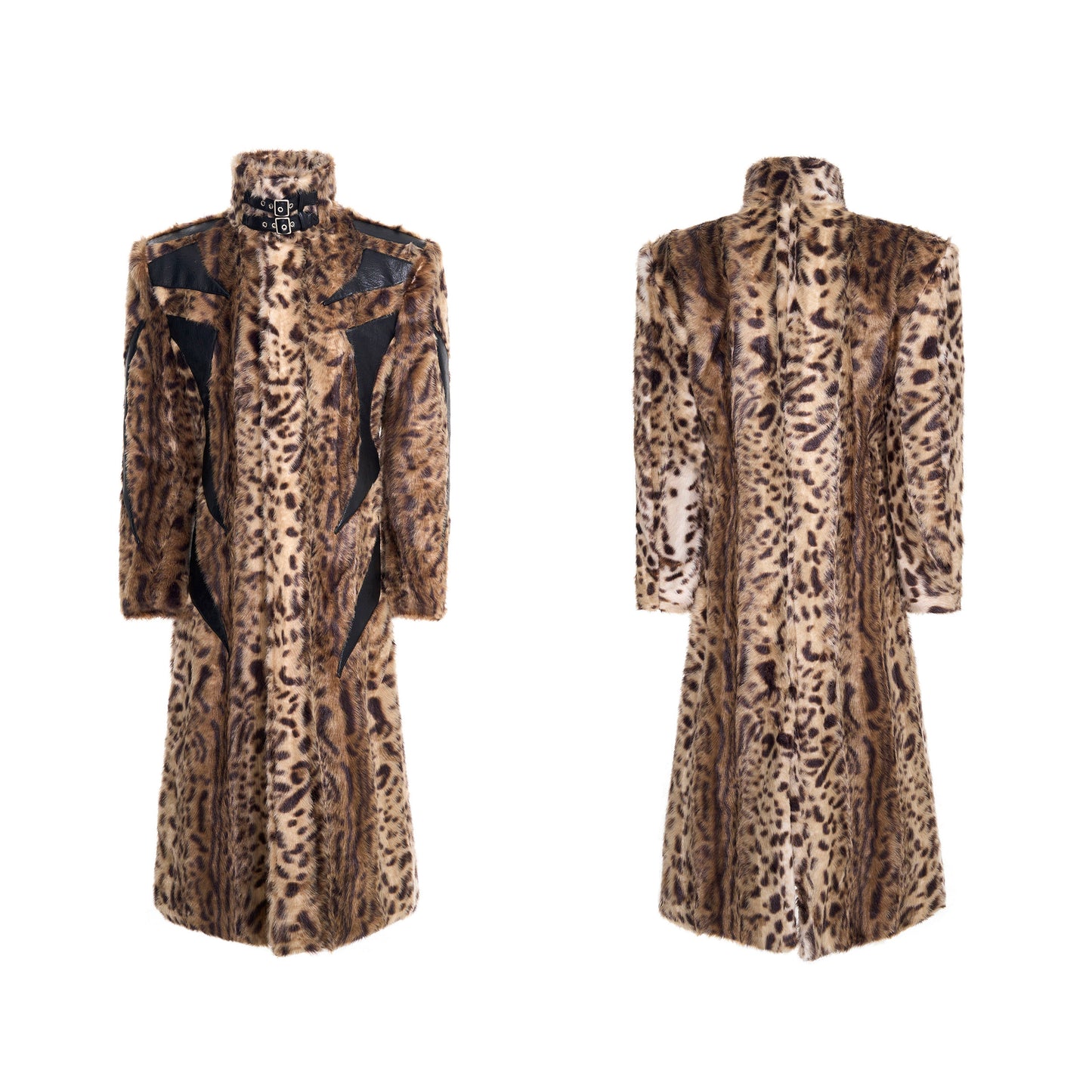 Leopard Pattern Fake Fur Panel Design Coat WN22718