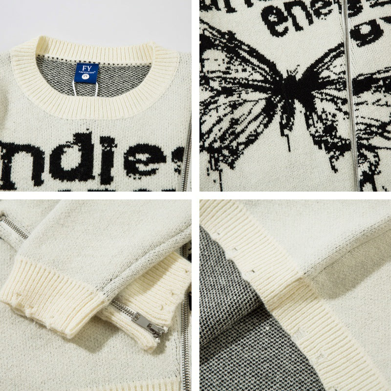 Jacquard Zipper Detail Knit Sweater WN11451