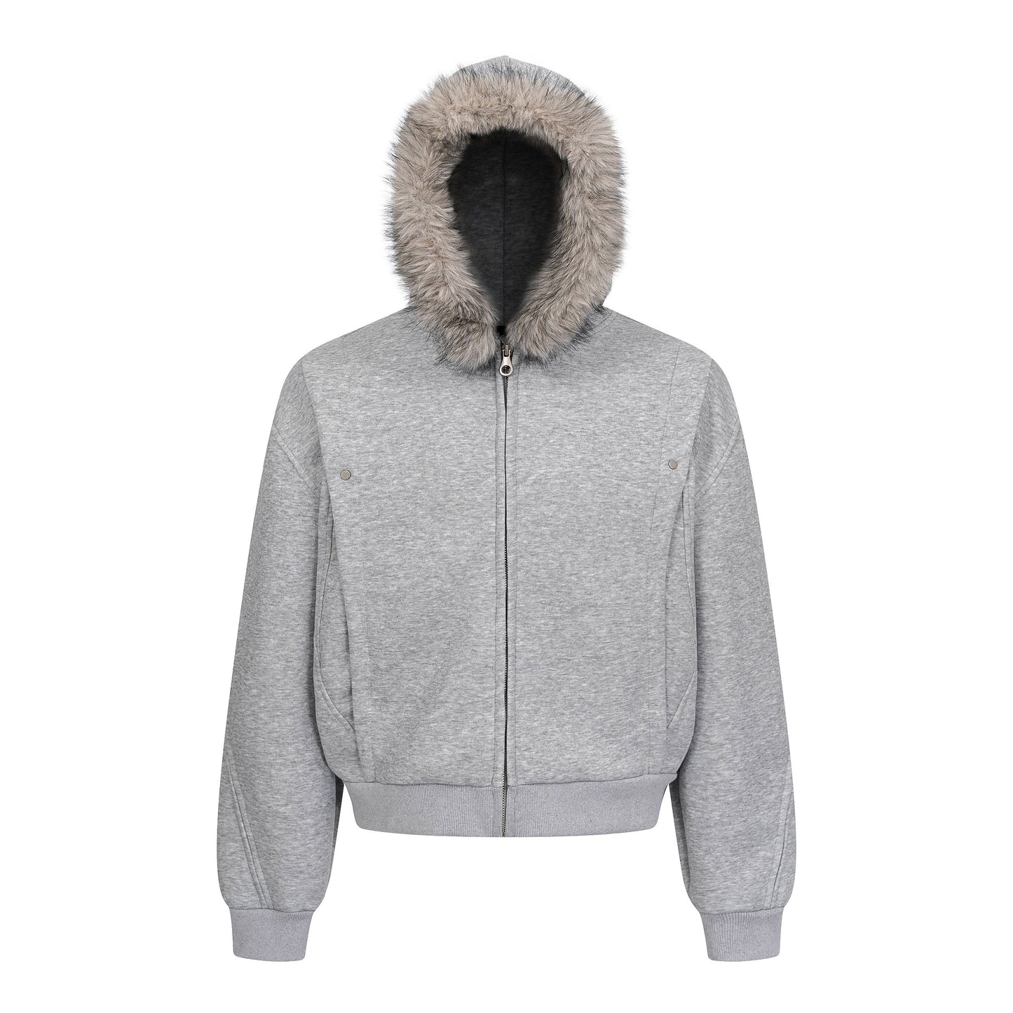 Fake Fur Collar Deconstructed Short Length Oversize Hoodie WN24236