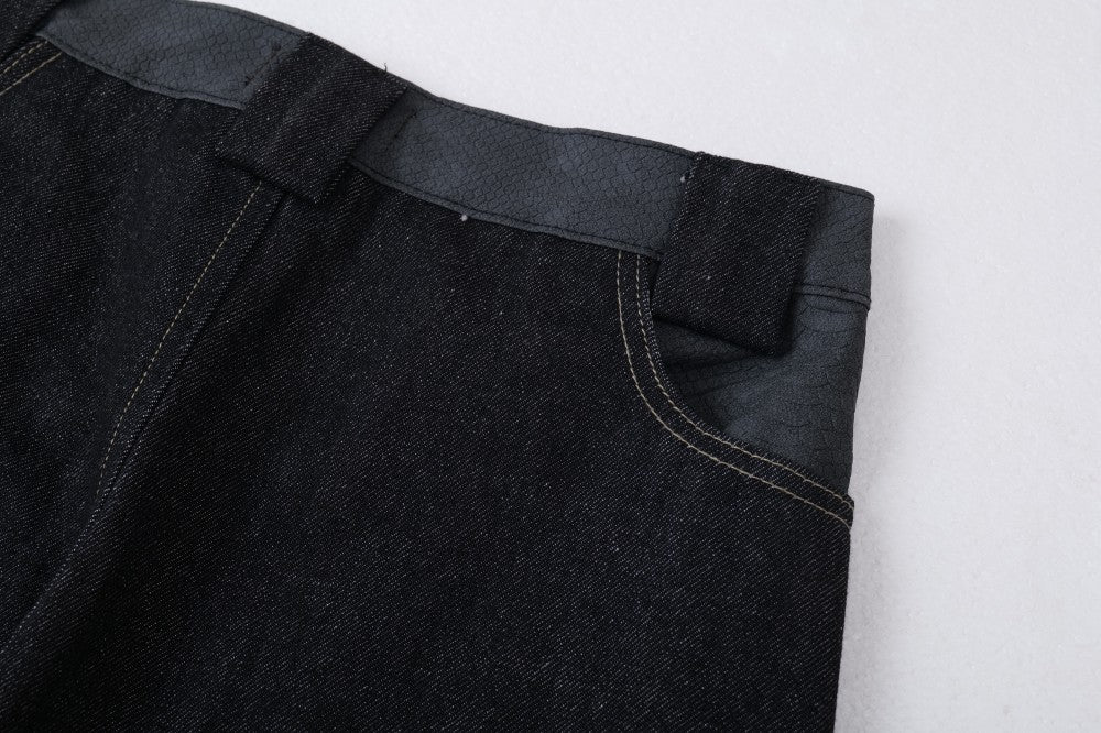 Flame Embroidery Wide Leg Raw Denim Jeans WN28071