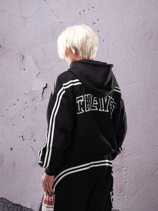Stripe Badge Letter Zipper Hoodie WN26670