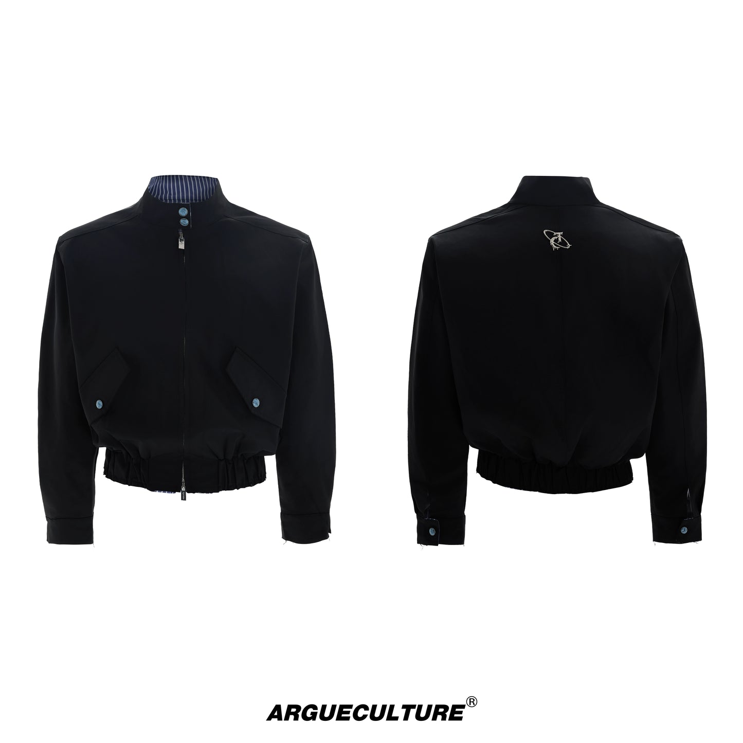 Striped Patchwork Standing-Collar Short Jacket WN20520