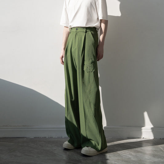 Patch Detail Draped Straight Trousers WN23845