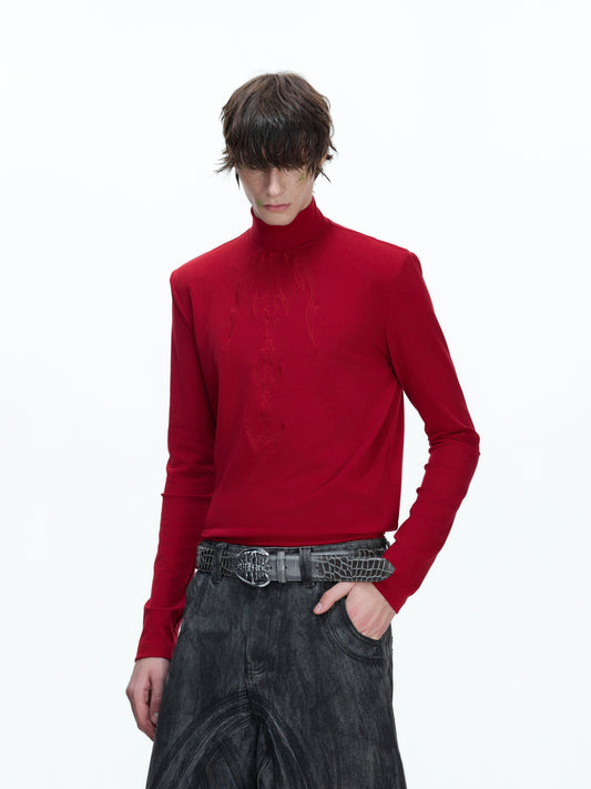 Turtleneck Embroidery long-sleeve Versatile T-shirt WN22673