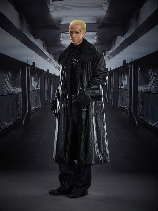 Metal Buckle Lapel Shearling Leather Coat WN22825