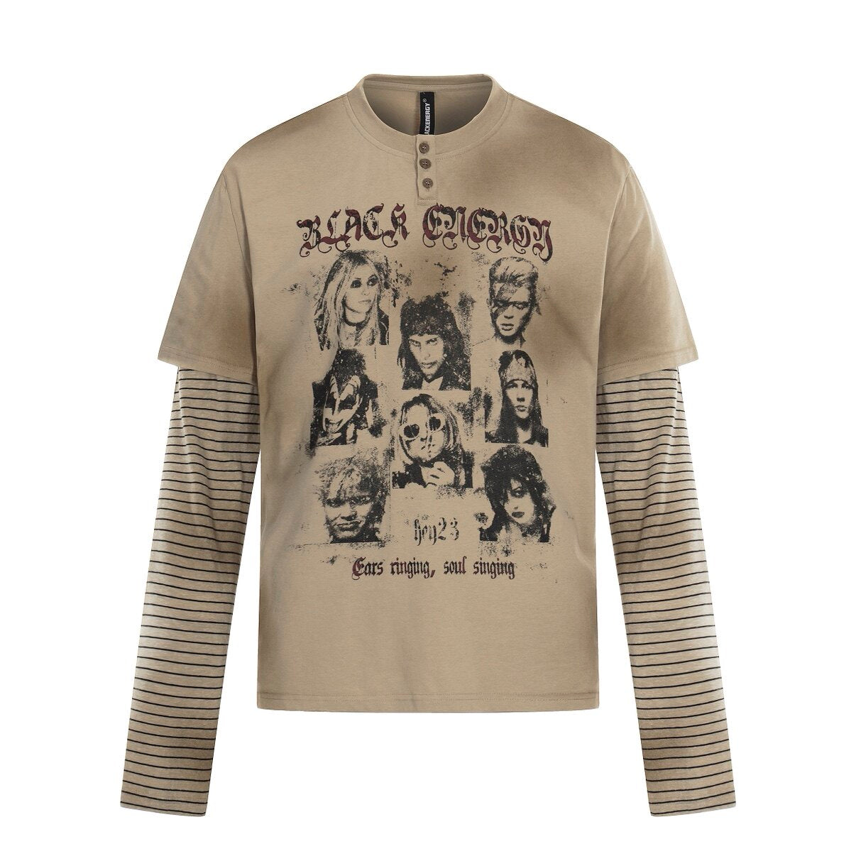 Oversize Portrait Graphic Fake Layered Long Sleeve T-Shirt WN24426