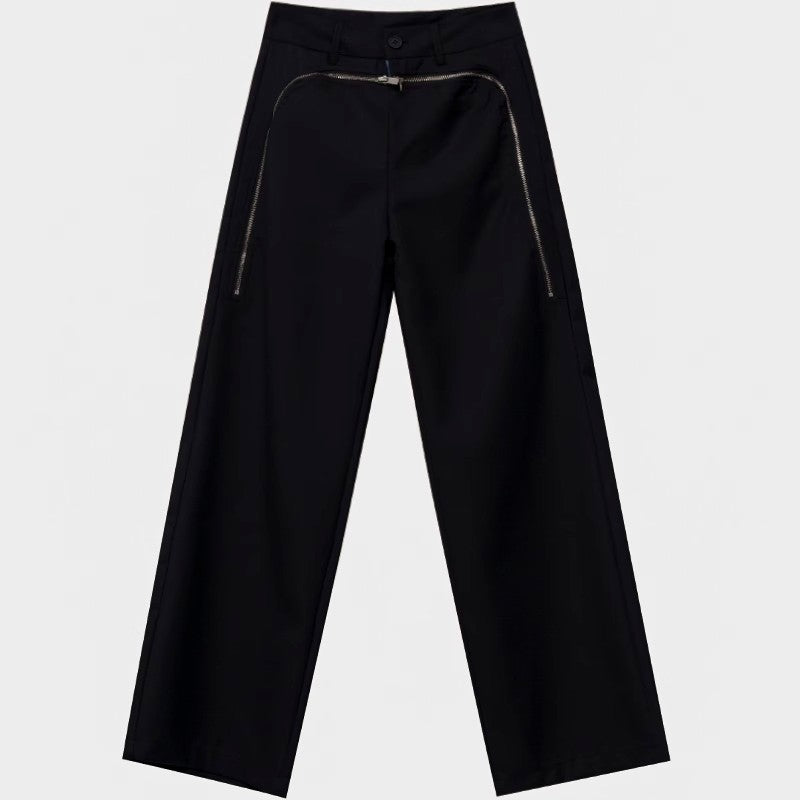 Denim Patchwork Design Wide-Leg Straight Trousers WN6834