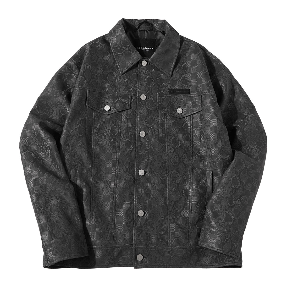 PU Leather Checkerboard Windproof Oversize Jacket WN18021