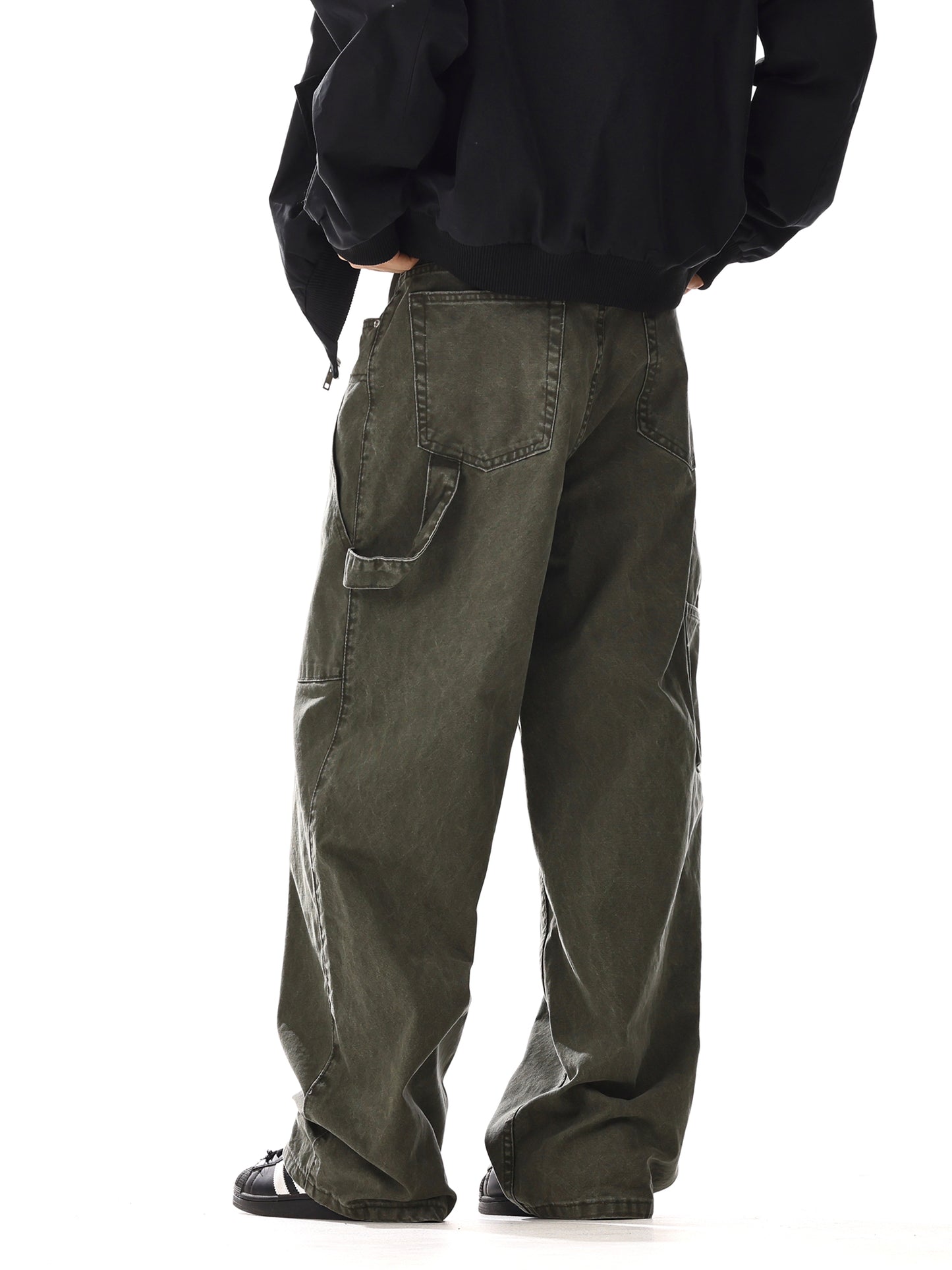 Washed Wide-Leg Straight Cargo Denim Jeans WN15133