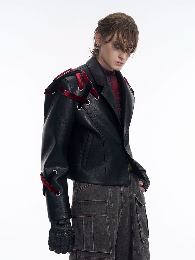 Shoulder-pad Blazer-Collar Short PU Leather Jacket WN13257