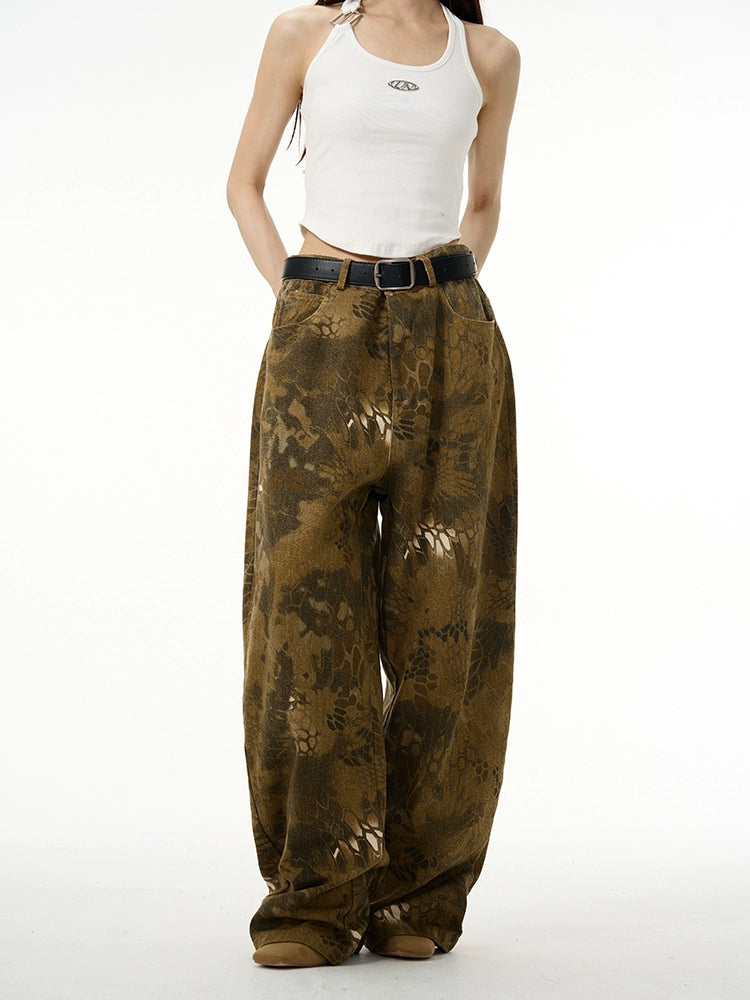Snake Pattern Wide Leg Pants WN16379