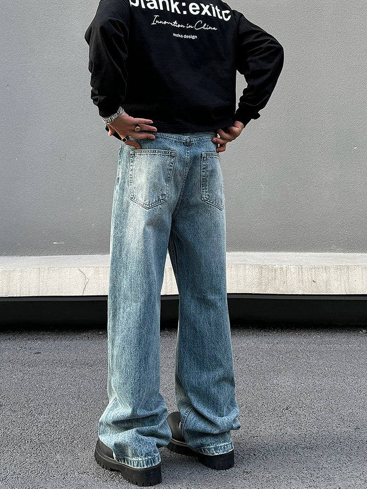 Washed Wide Leg Straight Denim Jeans WN19523