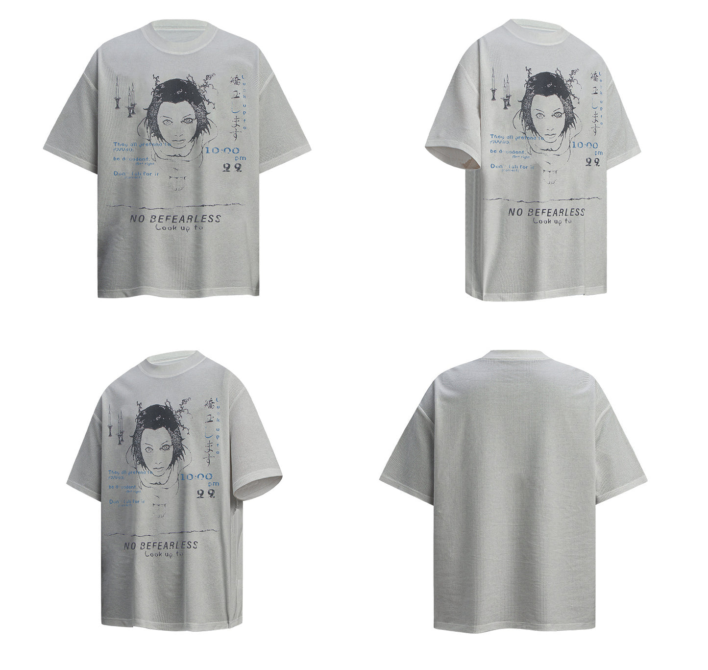 Waffle Texture Graphic Print Oversize Short Sleeve T-Shirt WN26303