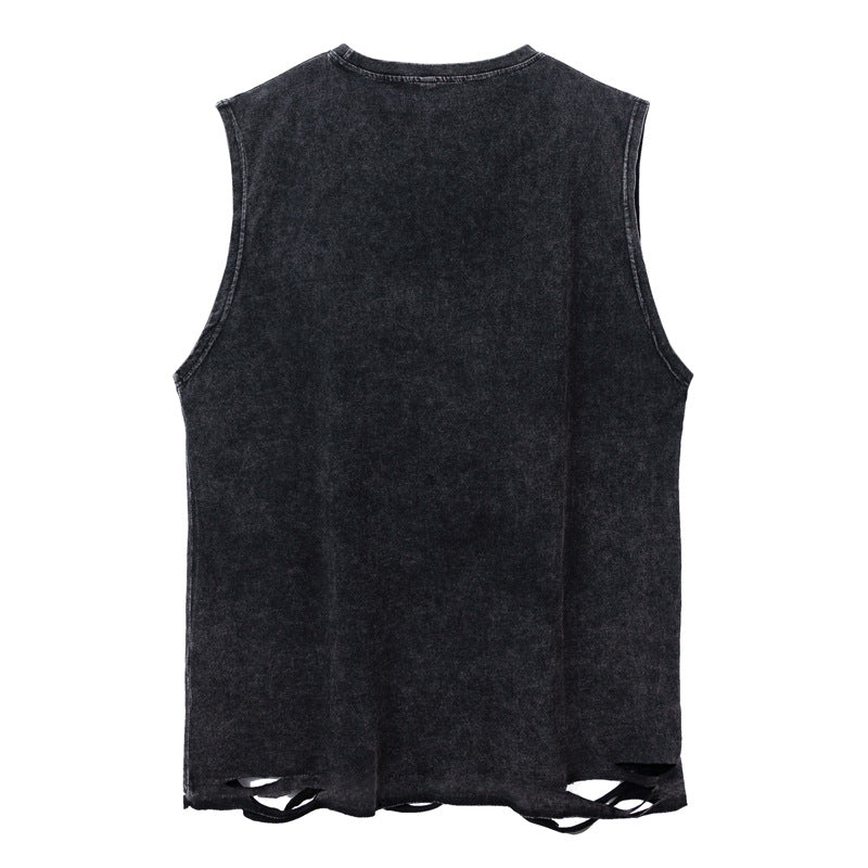 Oversize Washed Damage Graphic Print Tank Top WN16522