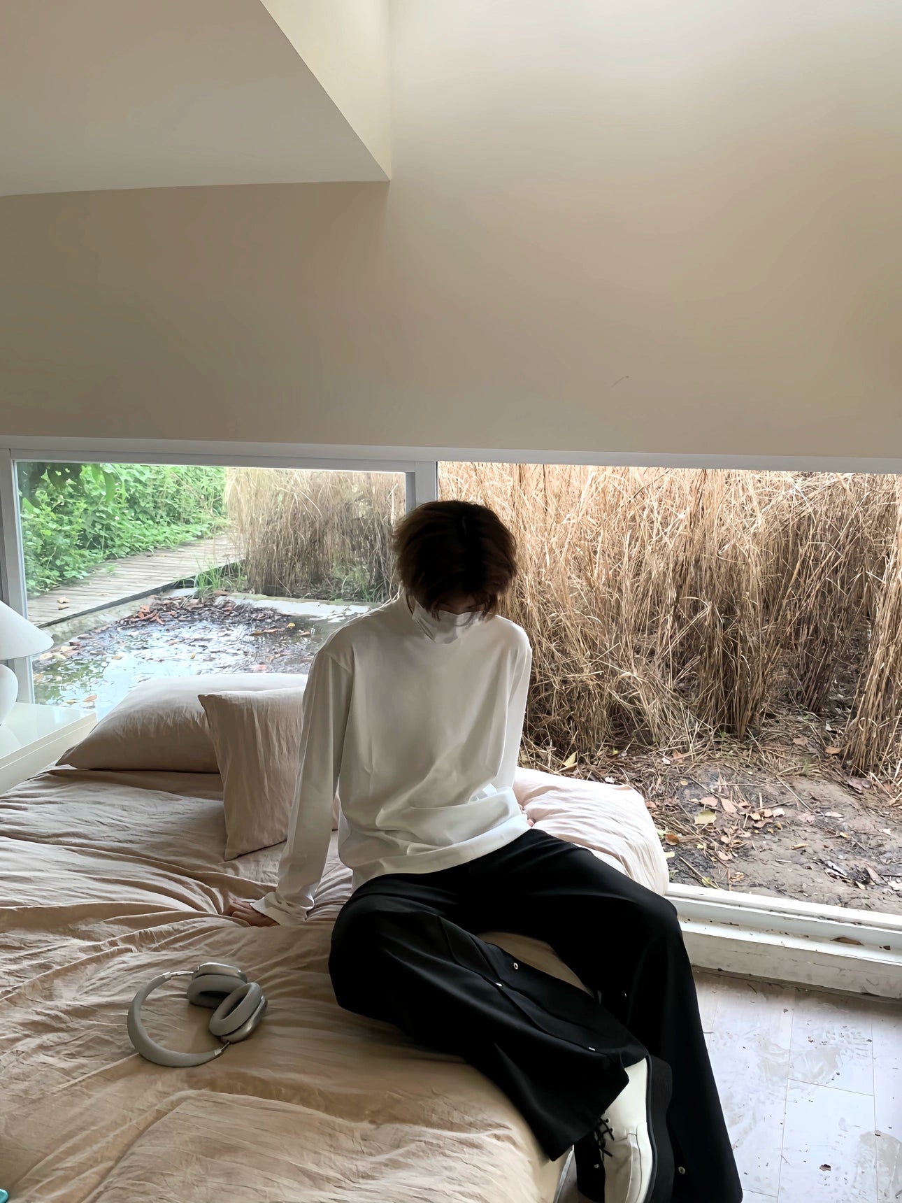 Plain High-Neck Long Sleeve T-Shirt WN19735