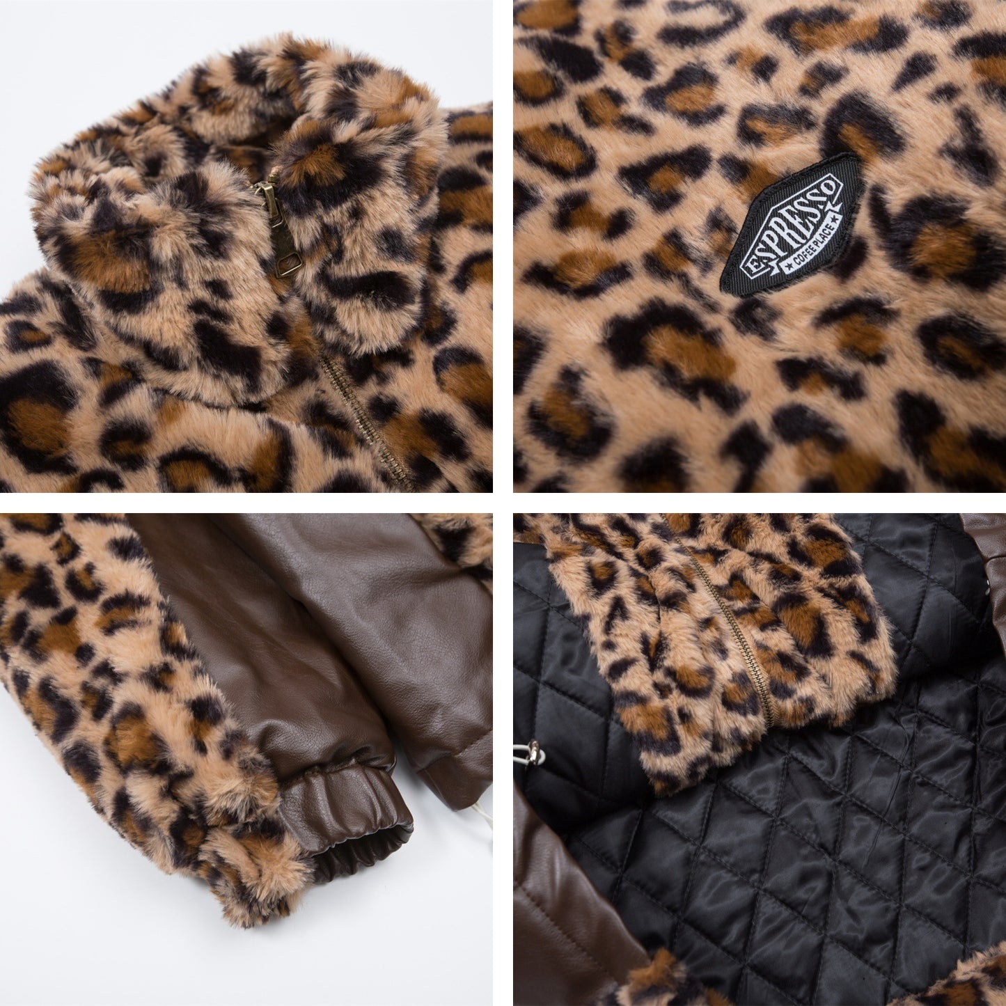 Leopard Print PU Leather High-Neck Padded Jacket WN11554