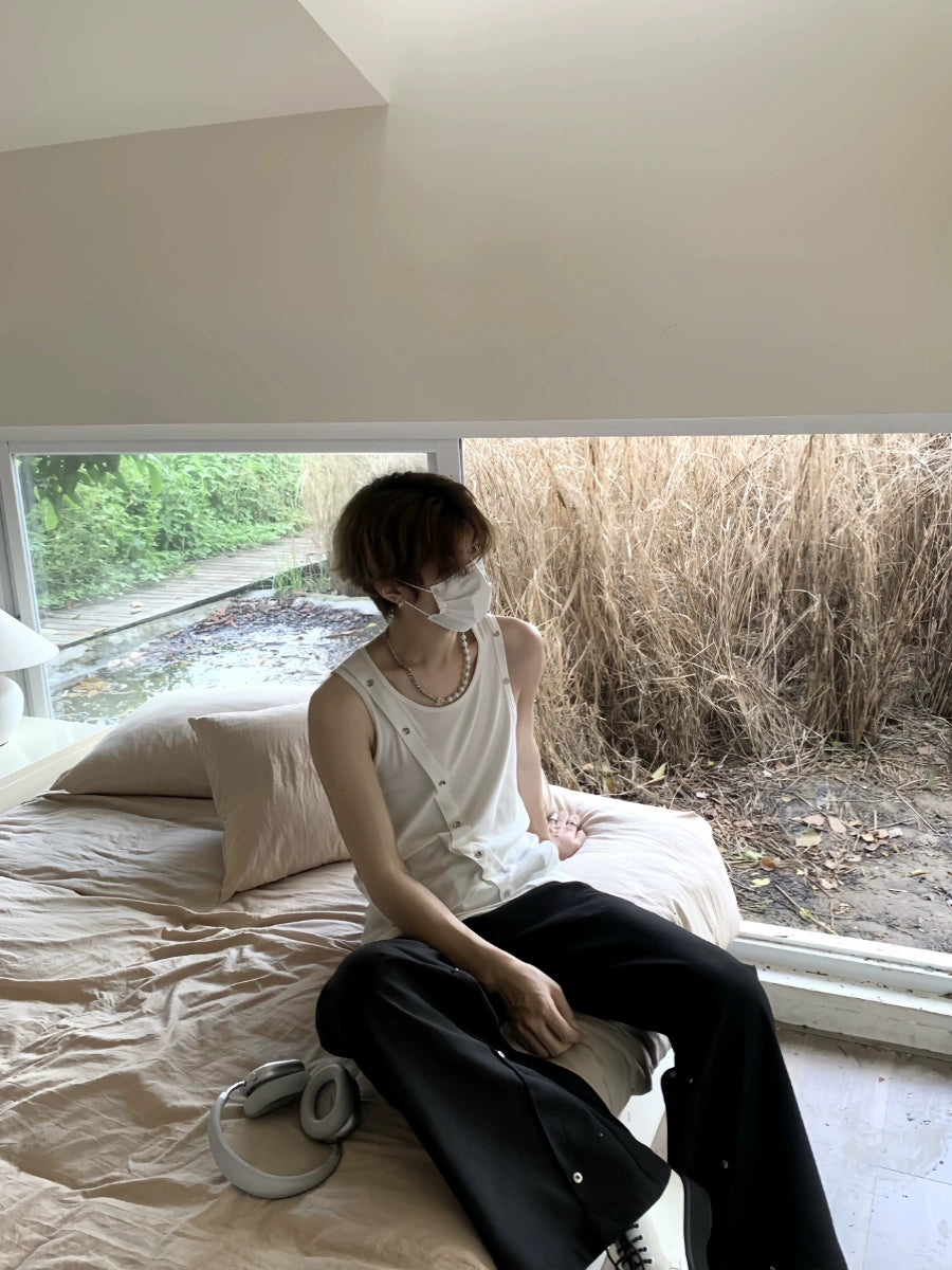 Asymmetrical Button Design Sleeveless T-Shirt WN19839