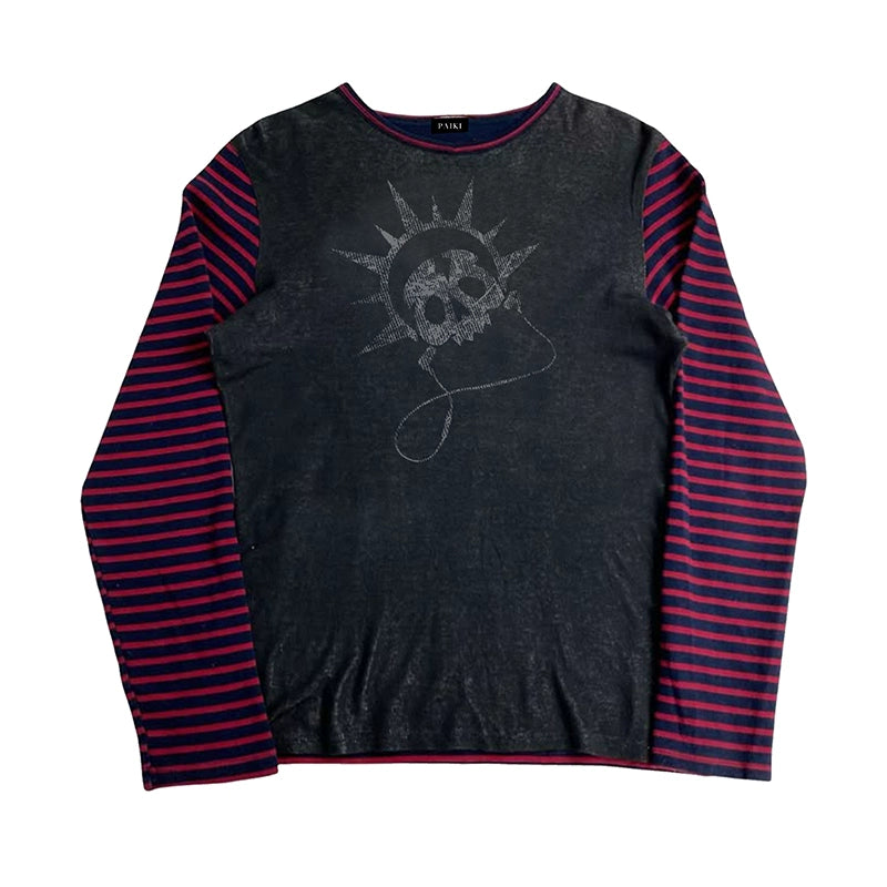 Art Print Stripe Splice Long Sleeve T-Shirt WN20898