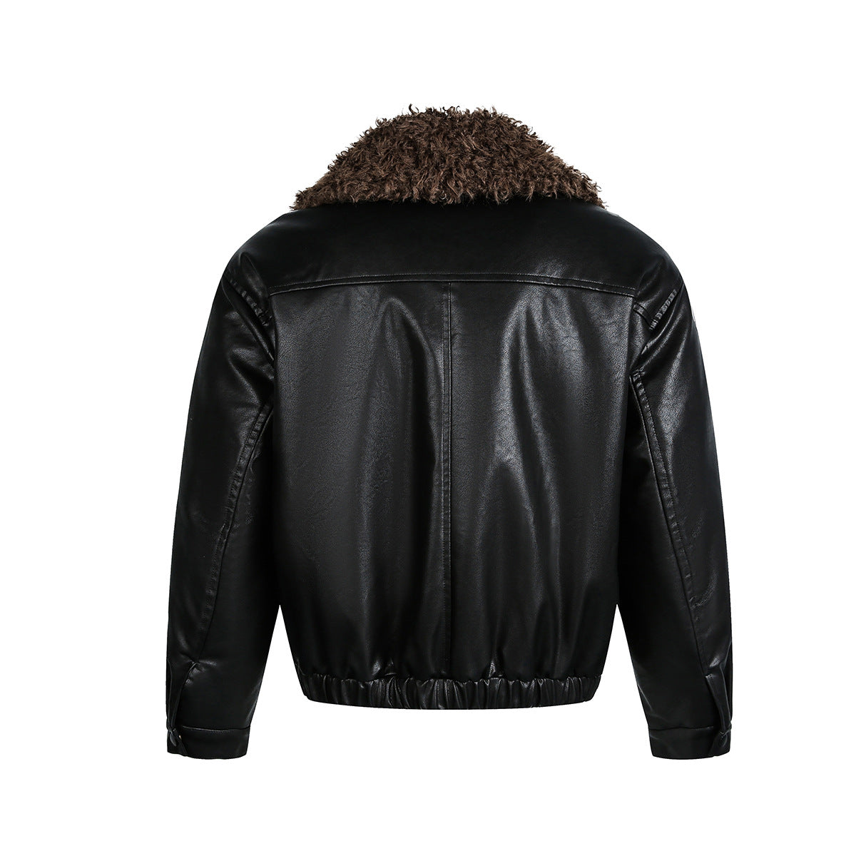 Textured Fake Fur Collar PU Leather Jacket WN21918