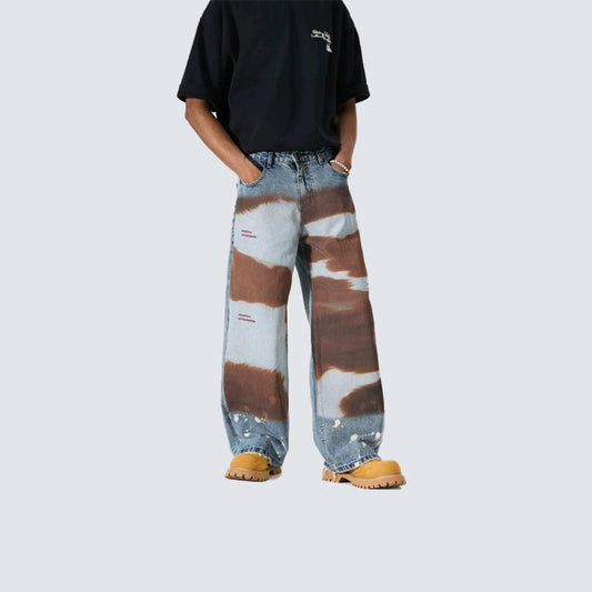 Embroidery Paint Wash Wide Leg Denim Jeans WN27958