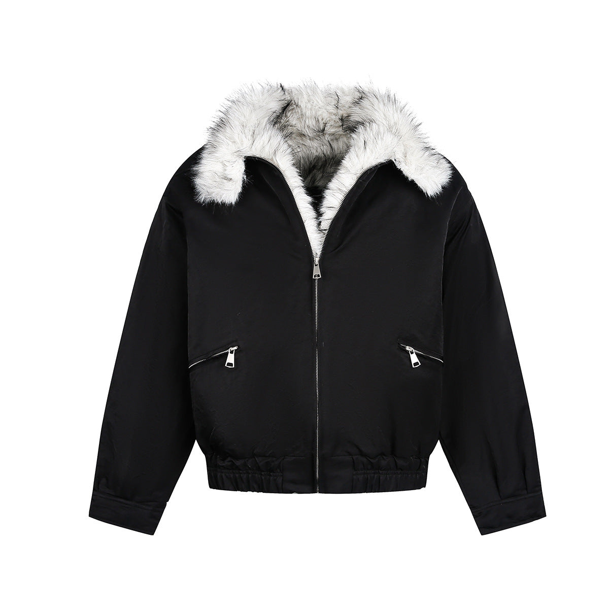 Fake Fur Collar Fleece Lining Zipper Jacket WN21908
