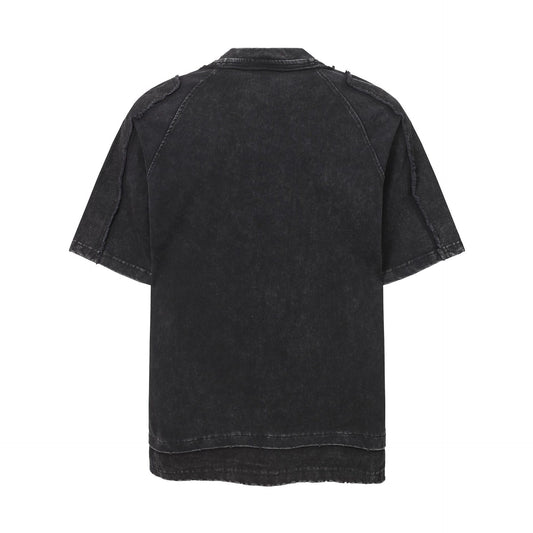Washed Raw Edge Pocket Fake Layered Short Sleeve T-Shirt WN26891