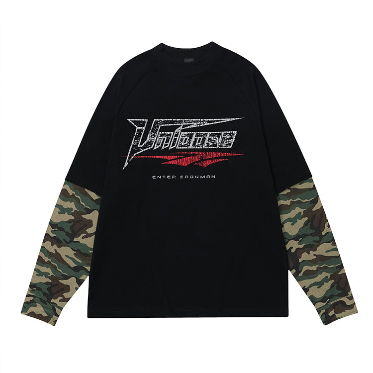 Fake Layered Camouflage Print Patchwork Long Sleeve T-Shirt WN12430